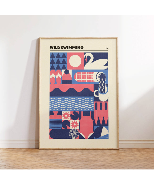 Wild Swimming Adventure | Modern-Retro Geometric Art Print