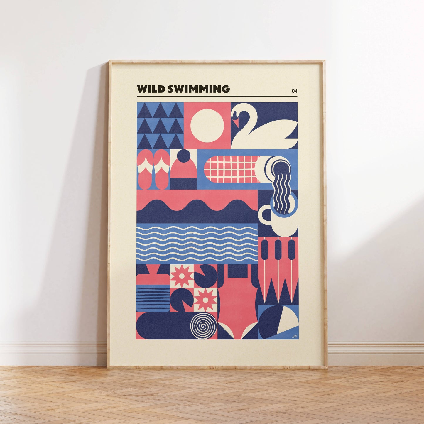 Wild Swimming Adventure | Modern-Retro Geometric Art Print