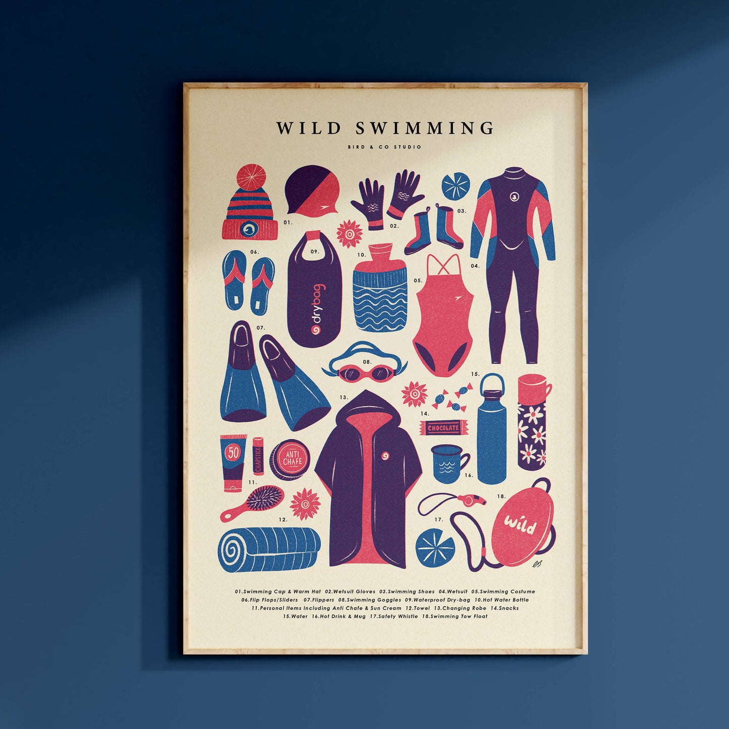 Wild Swimming Kit Essentials | Retro Adventure Art Print