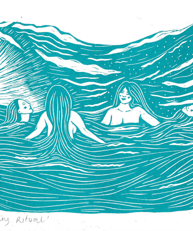 Morning SWIM Riso Print. *sea swim, wild swim, friends*