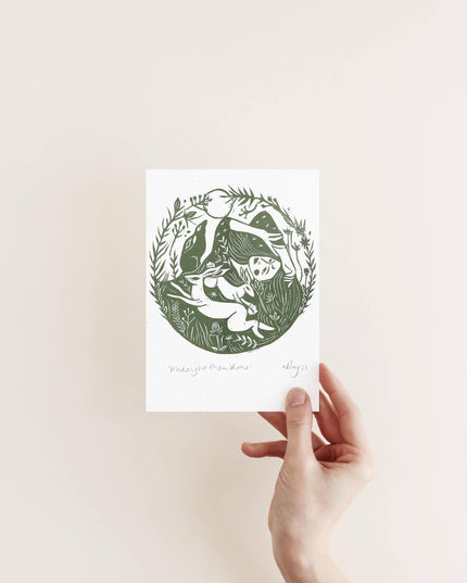Midnight Meadow Riso Print *witchy, hare and moon *