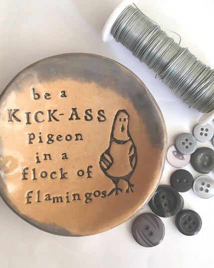 Kick-Ass Pigeon Ceramic Dish – Handmade Trinket Dish