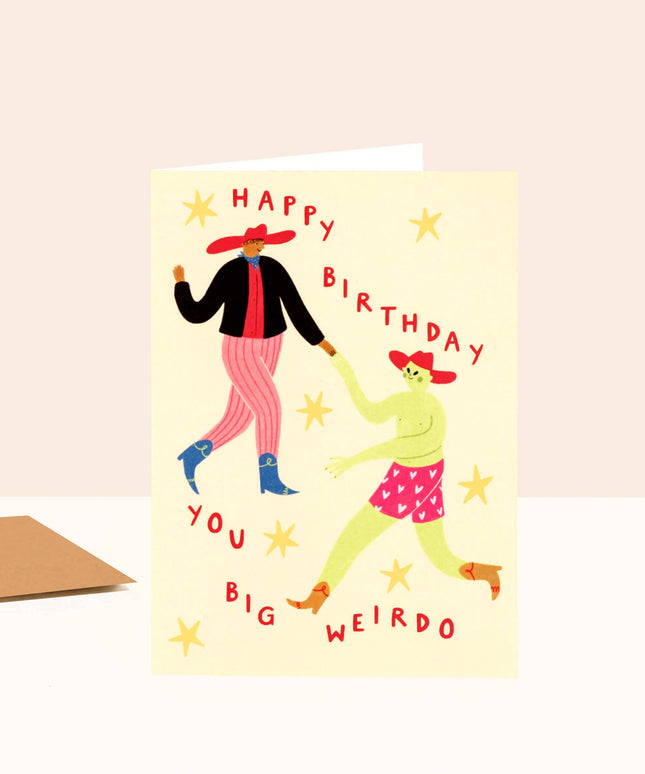 Big Weirdo Birthday Card | Funny Card With Alien And Cowboy