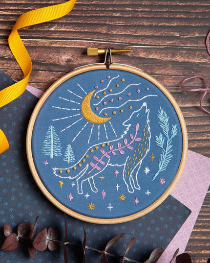 Celestial Wolf Mini Embroidery Kit | Beginner Craft Kit