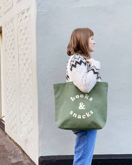 Books & Snacks - Olive Green Canvas Tote Bag