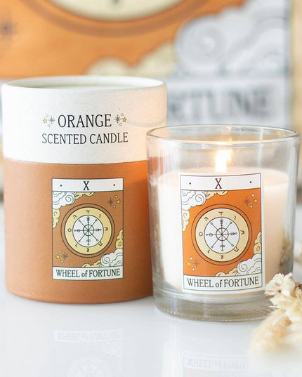The Wheel of Fortune Vintage Tarot Card Orange Candle