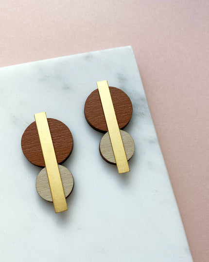 Colour Combo Geometric Circle Studs - Orange & Cream Orange Cream