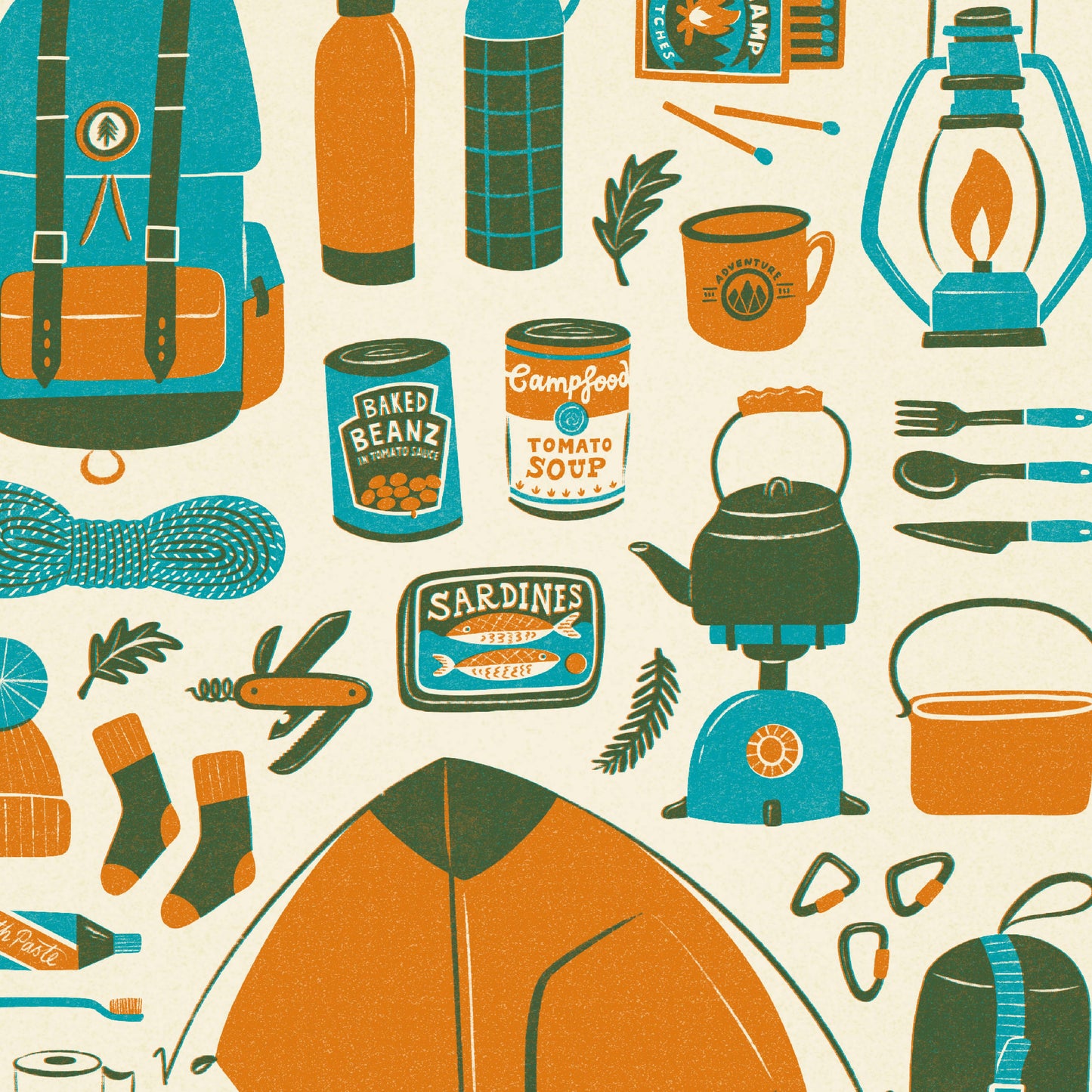 Wild Camping Kit Essentials | Retro Adventure Art Print