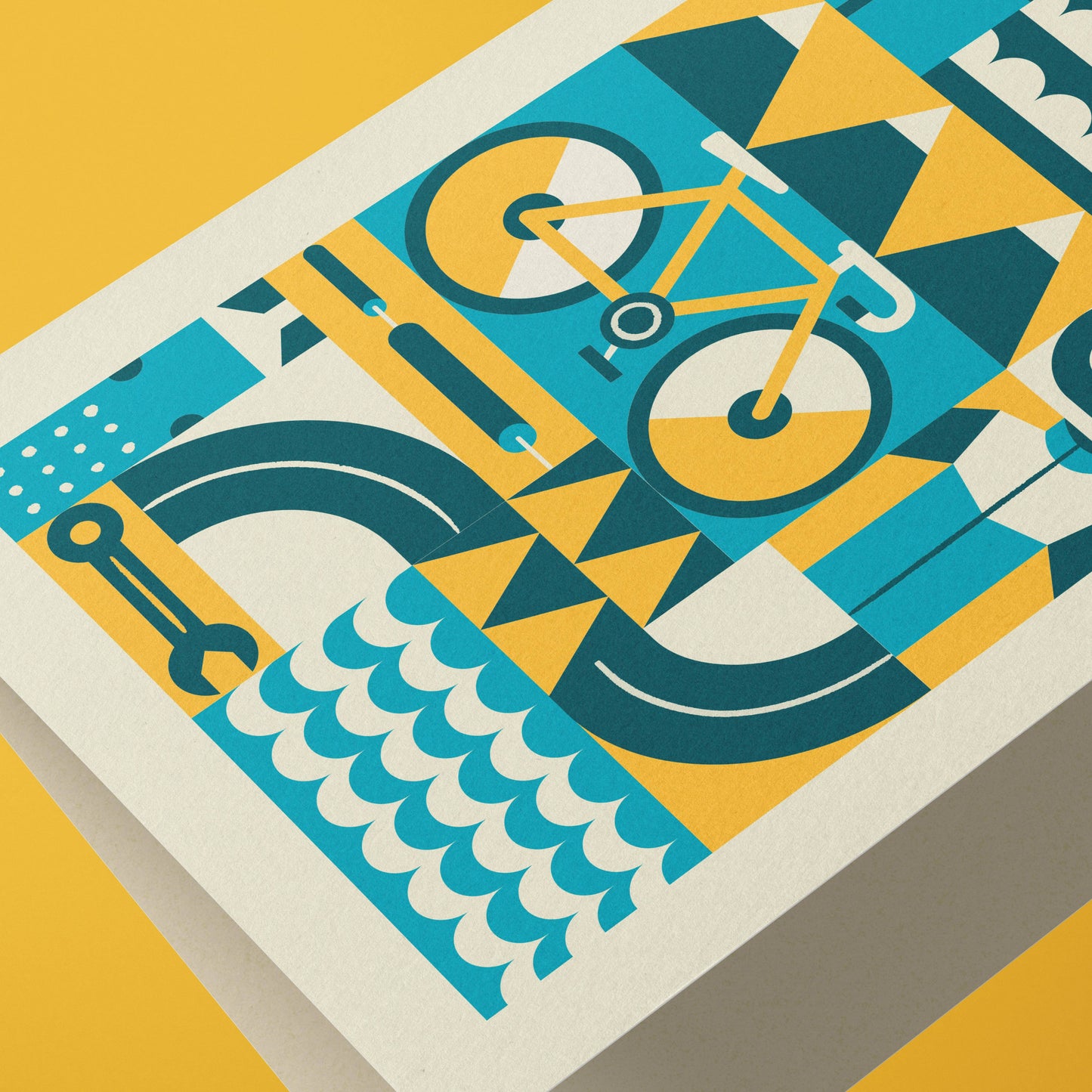 Cycling Sport | Retro Geometric Reusable Greeting Card