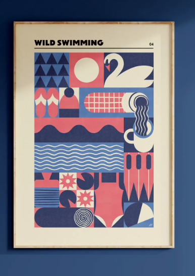 Wild Swimming | Modern-Retro Geometric Art Print