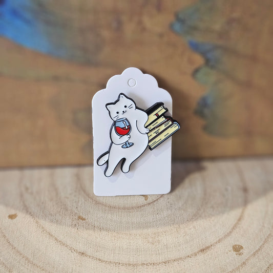 Cat & Wine - Enamel Metal Pin