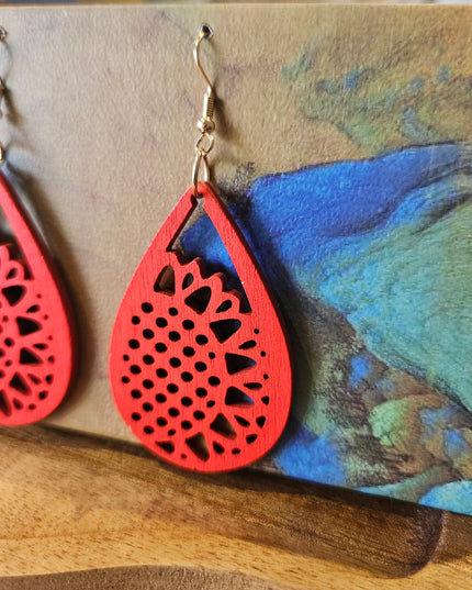 Wooden Drop Earrings Flower