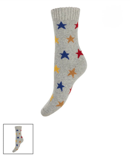 Wool Blend * Grey & MultiColour Star Socks