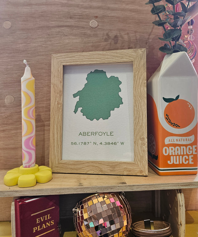 Aberfoyle Art Print - Longitude and Latitude A5 Green