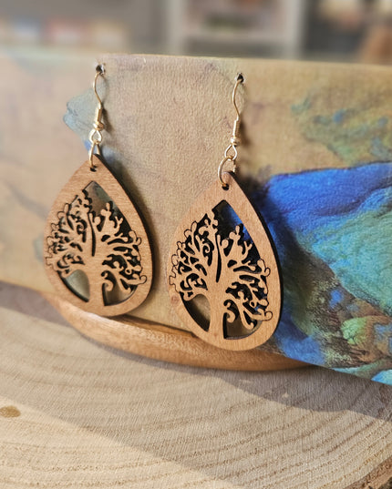 Wooden Drop Earrings - mountain style