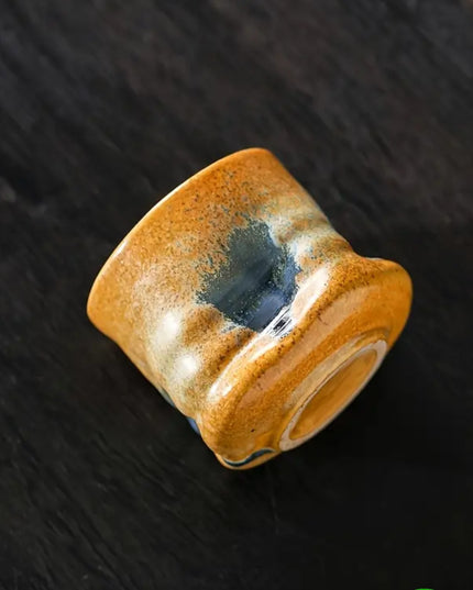 Ceramic Coffee Cup / Handlesss & Irregular Yellow