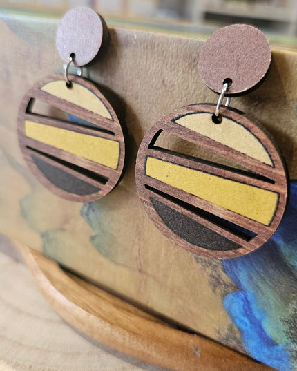 Wooden Drop Earrings - Geo Circles