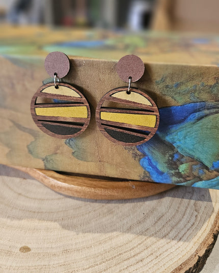 Wooden Drop Earrings - Geo Circles