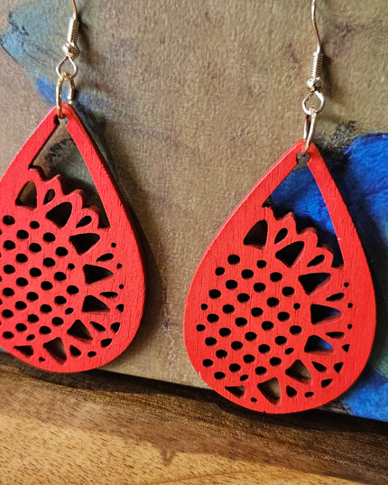 Wooden Drop Earrings Flower
