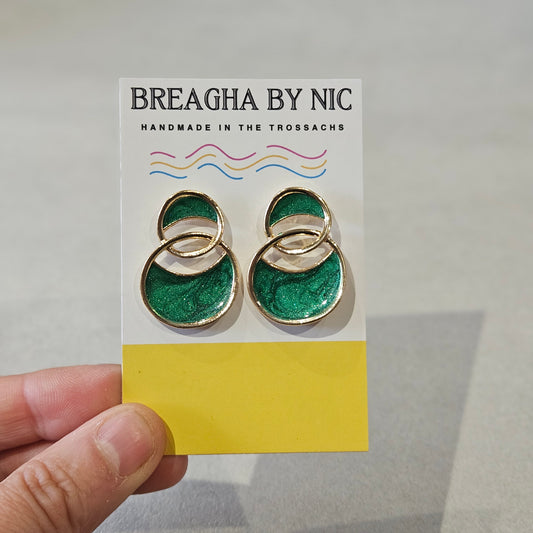 Geometric Circle Earrings- Green