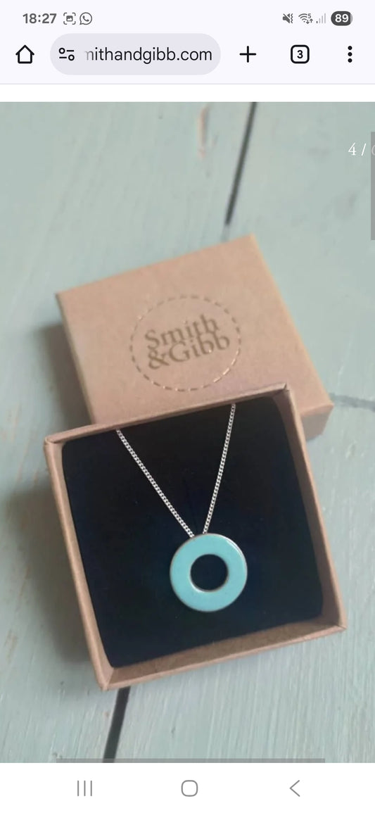 Circle Window Pendant - Enamel Light Blue