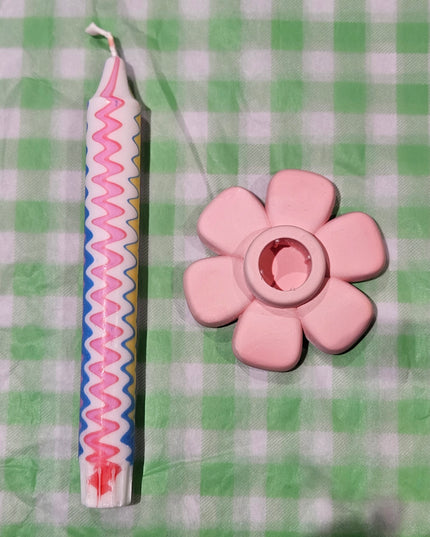 Flower-Shaped Candle Holder - Handmade - Baby Pink