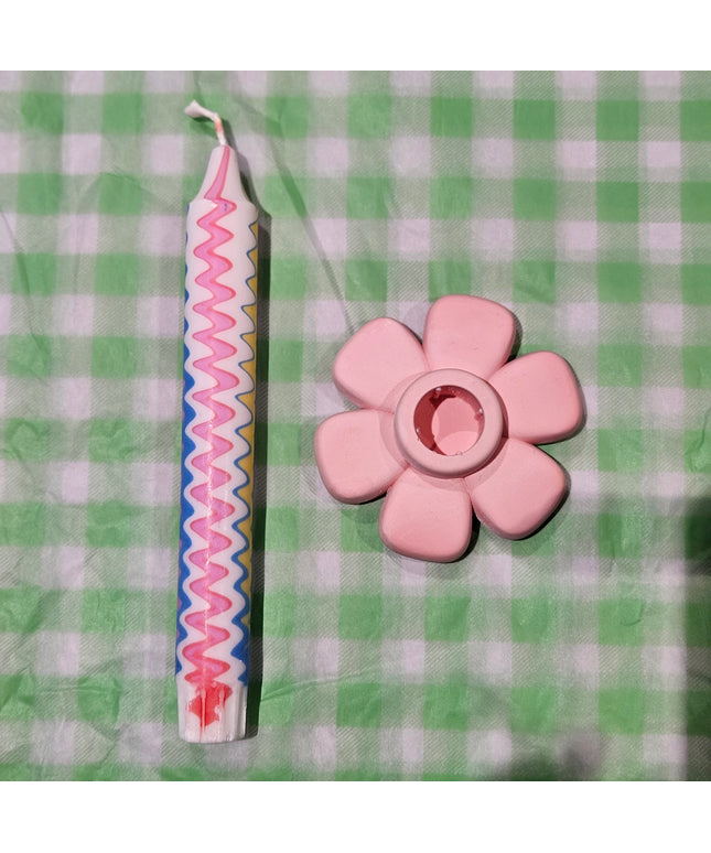 Flower-Shaped Candle Holder - Handmade - Baby Pink
