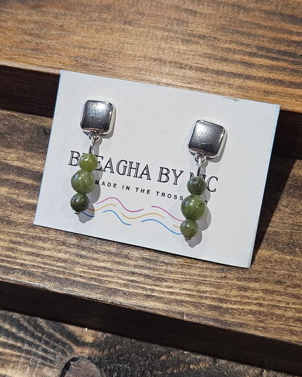 Natural Stone Mini Drop Earrings Moss Green