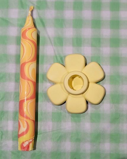 Flower-Shaped Candle Holder - Handmade - Sunshine Yellow
