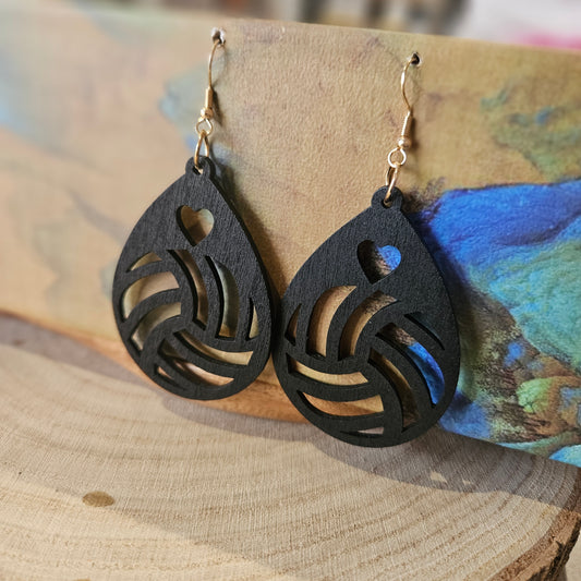 Wooden Drop Deco Inspired Earrings Black