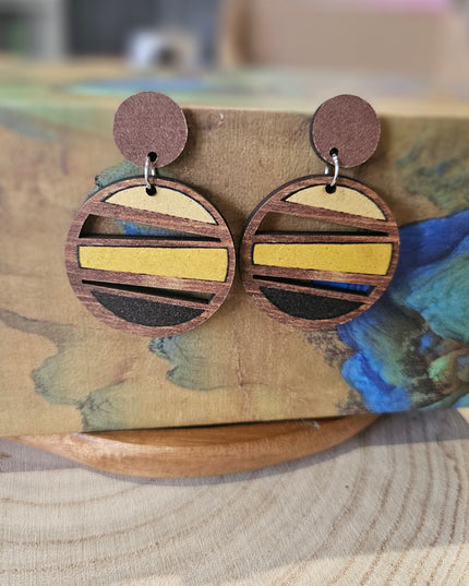 Wooden Drop Earrings - Geo Circles