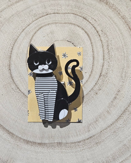 Black & White Cat * Acrylic Brooch Pin