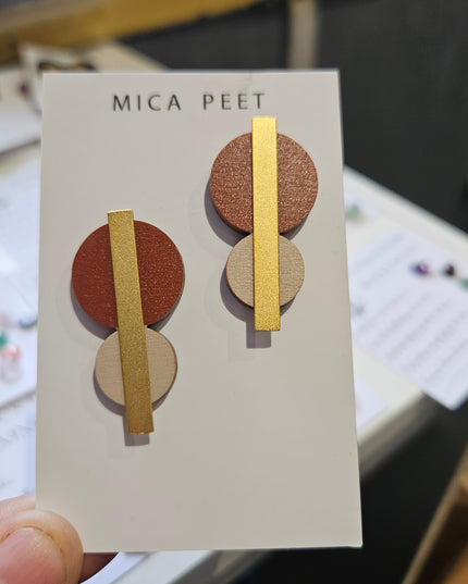 Colour Combo Geometric Circle Studs - Orange & Cream