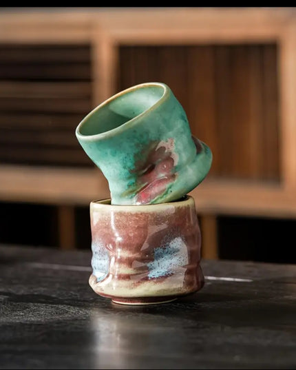 Ceramic Coffee Cup / Handlesss & Irregular Brown