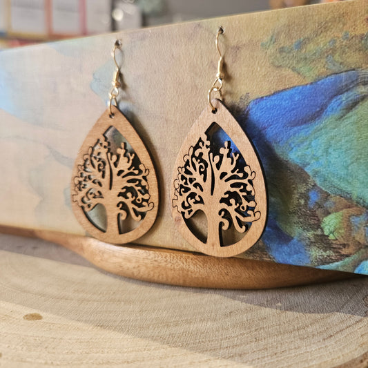 Wooden Drop Earrings - Tree styled