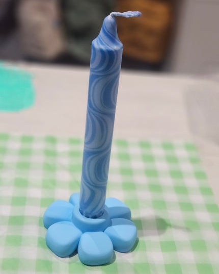 Flower-Shaped Candle Holder - Handmade - Baby Blue