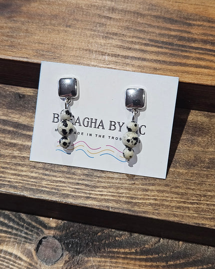 Natural Stone Mini Drop Earrings Dalmatian Stone