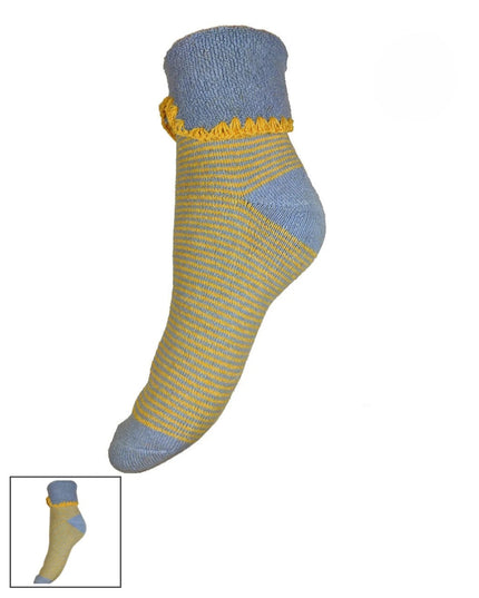 Wool Blend * Blue & Mustard Striped Cuff Socks