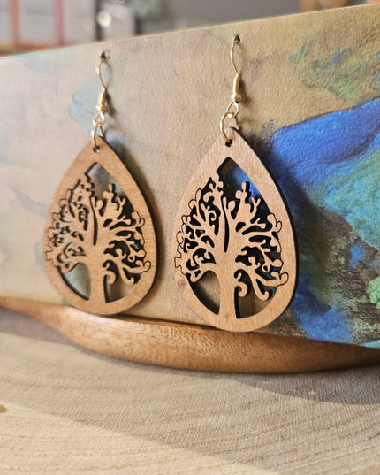 Wooden Drop Earrings - mountain style