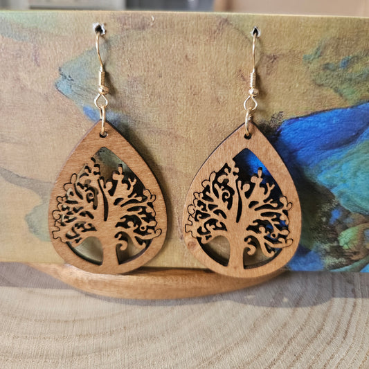 Wooden Drop Earrings - mountain style