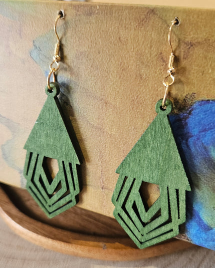 Wooden Geometric Earrings Green