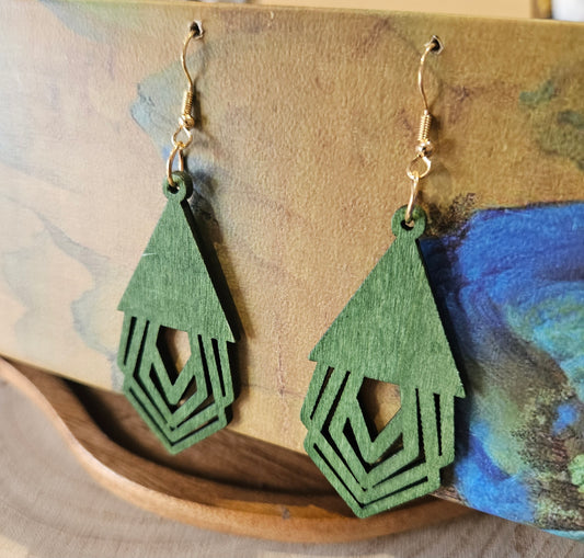 Wooden Geometric Earrings Green