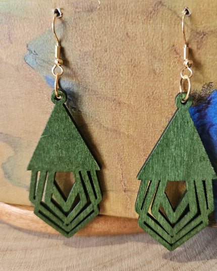 Wooden Geometric Earrings Green