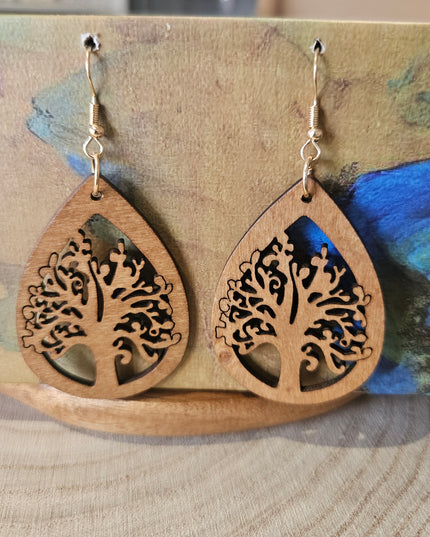 Wooden Drop Earrings - Tree styled