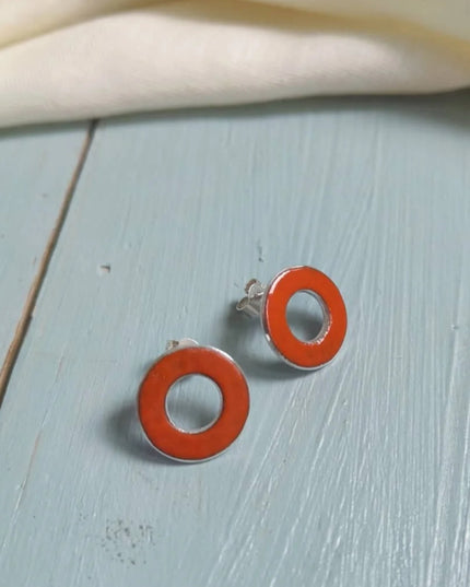 Circle Window Studs - Enamel RED