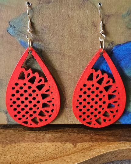 Wooden Drop Earrings Flower