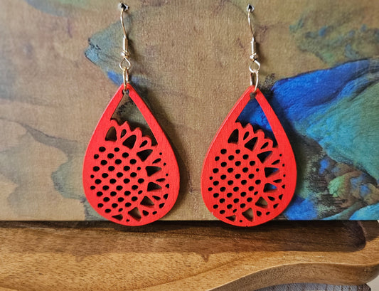 Wooden Drop Earrings Flower