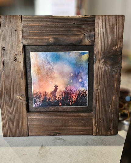 WOODEN ARTWORD - Framed Photo Encaustic Art Trossachs Roe Deer