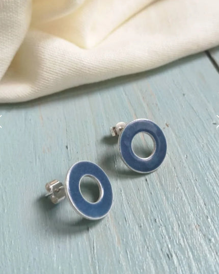 Circle Window Studs - Enamel Light Blue