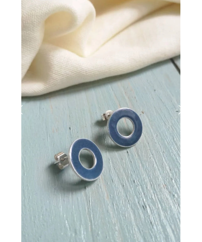 Circle Window Studs - Enamel Light Blue